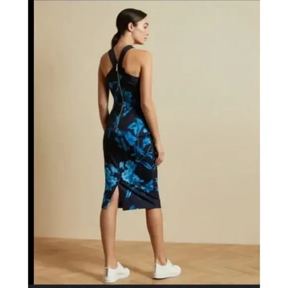 Ted Baker Navy Blue Fantasia Bodycon Halter Floral Dress (TB 2 or US 6) - Picture 9 of 10